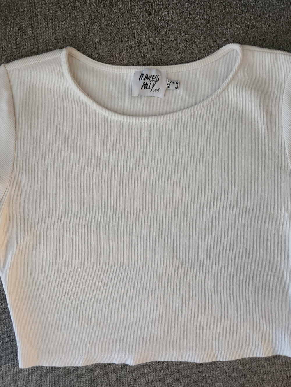 Princess Polly White Ribbed Scoop Neck Crop Tee